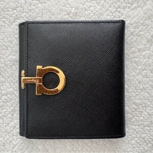Salvatore Ferragamo Black Wallet with Gold Hardware